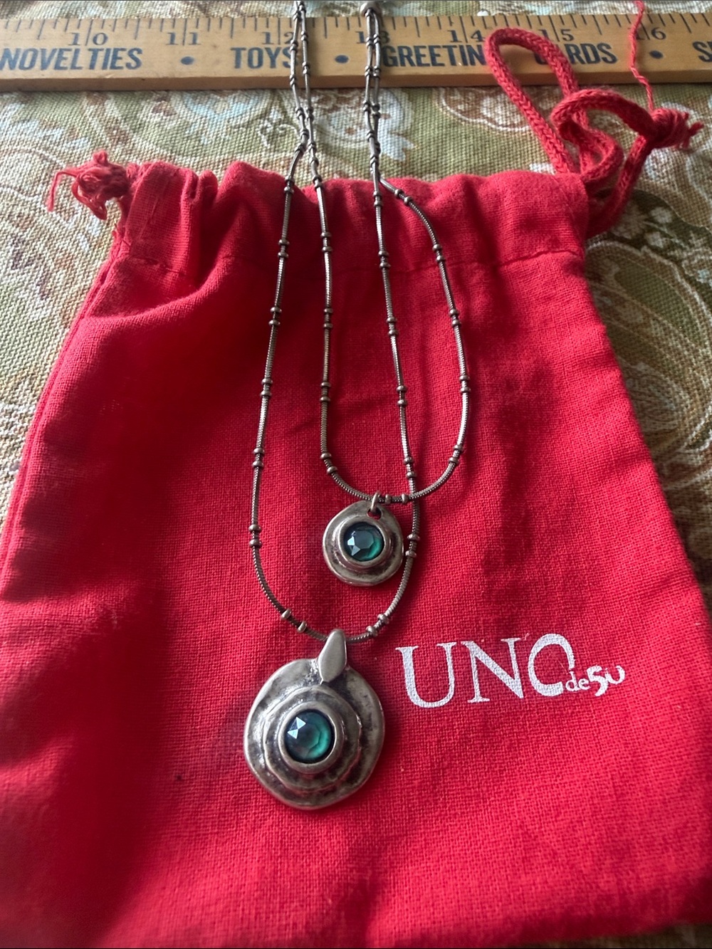 UNO de 50 Silver Double-Strand Necklace with Teal Stones